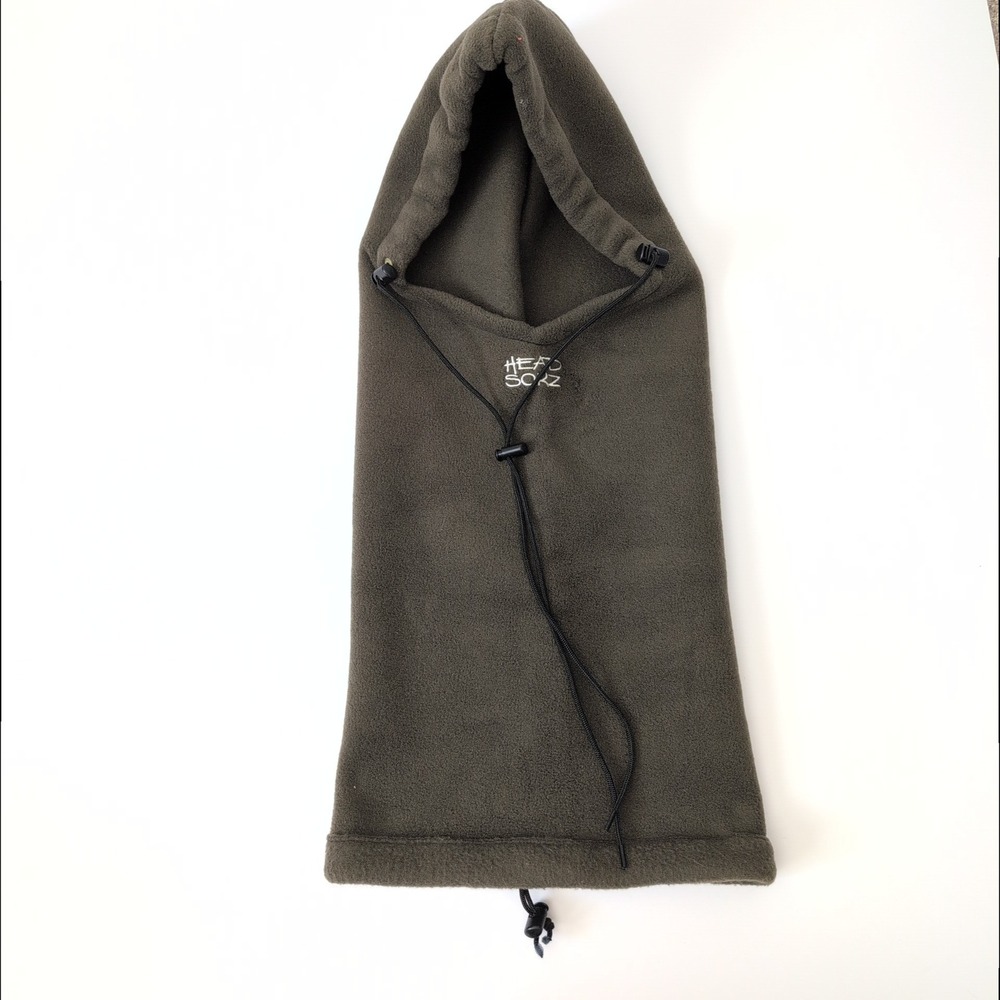 Head Sokz Fleece‎ Balaclava Hood Neck Warmer Olive Brown Made in USA VTG 90s Y2K